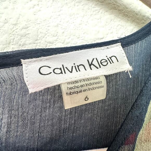 Calvin Klein Navy Blue/Pink Floral High-Low Midi Dress, Size 6 - Picture 3 of 9